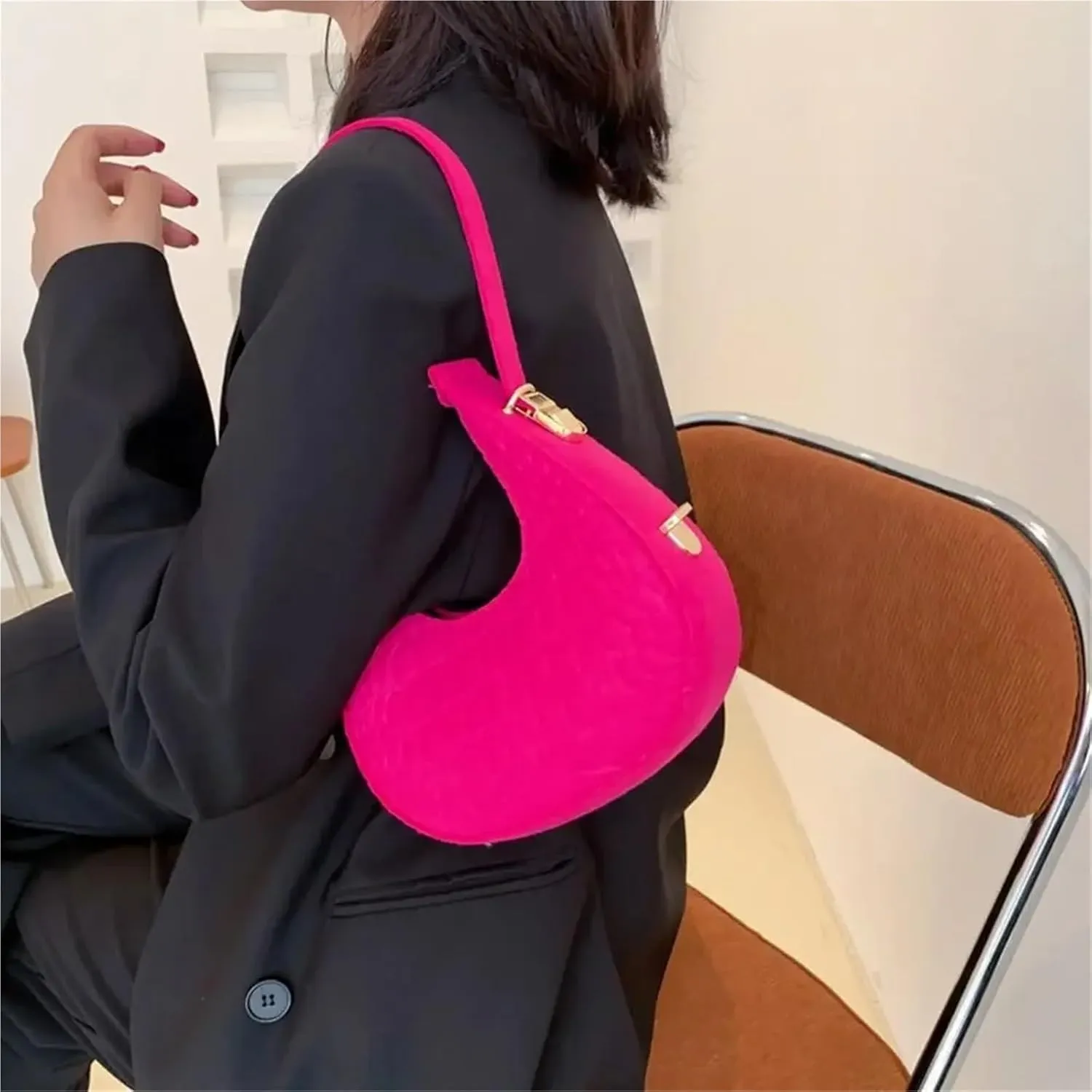 Fashion Women Female Felt Underarm Bags Cute Simple Grain Shoulder Bag Handbags Purses Outdoor Shopping Accessories For Women