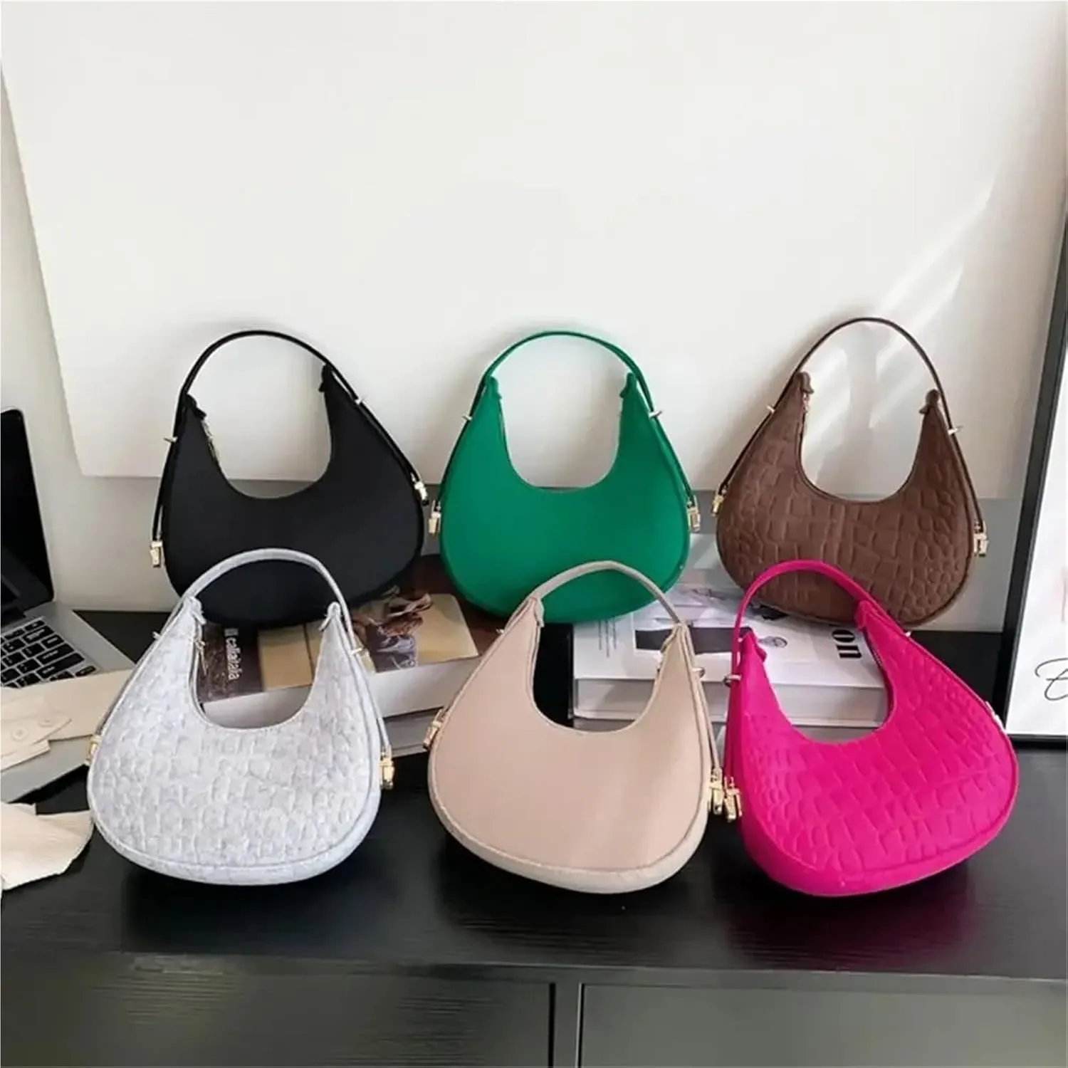 Fashion Women Female Felt Underarm Bags Cute Simple Grain Shoulder Bag Handbags Purses Outdoor Shopping Accessories For Women