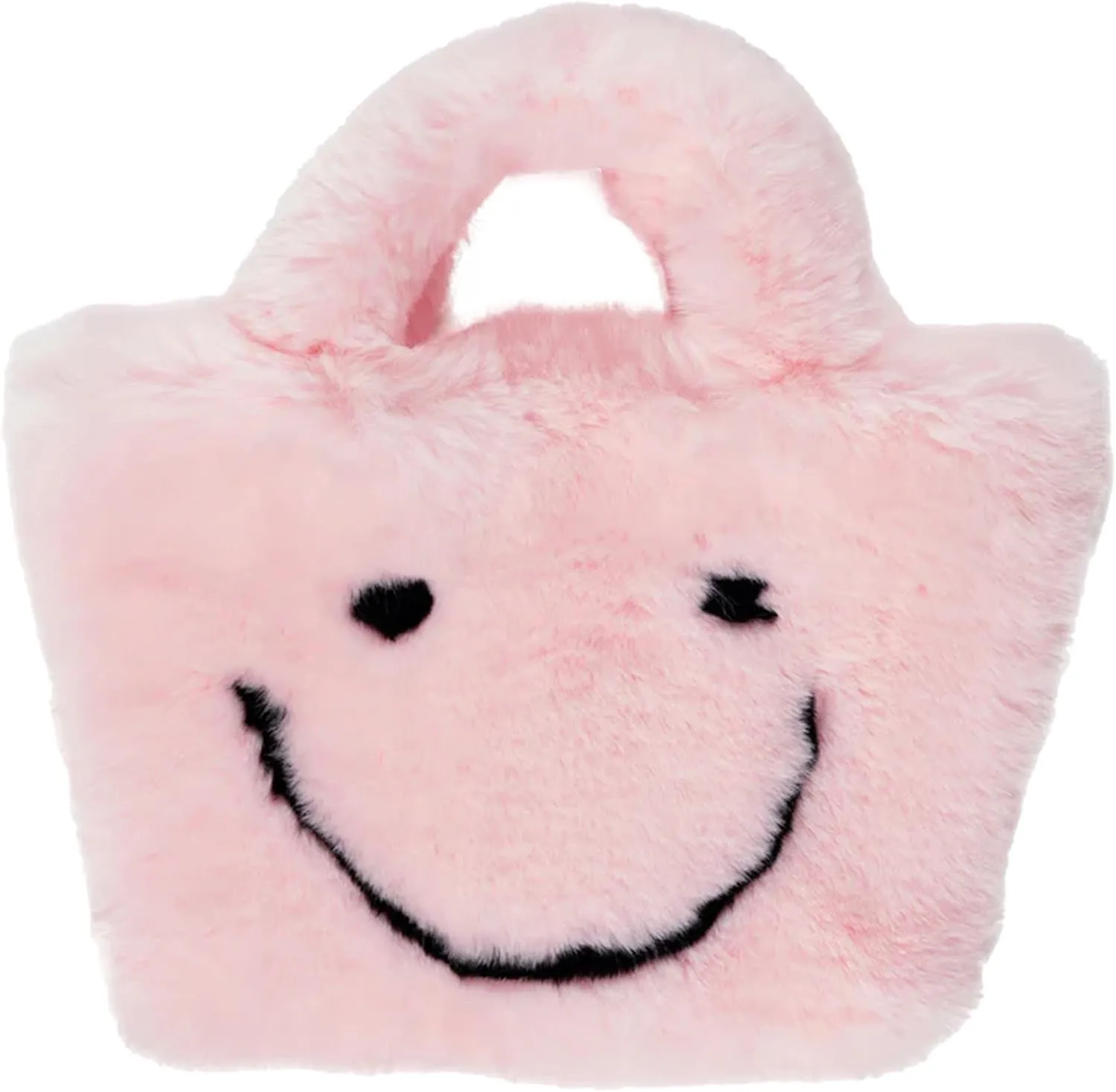 Faux Fur Fuzzy Happy Face Purse - Trendy Girls Accessory Crossbody Bag with Chain Strap Soft Secure Snap Closure