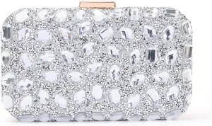 Fecialy Clutch Purses For Women Crystal Evening Bag Gemstone Handbag Formal Rhinestone Purse For Wedding Party