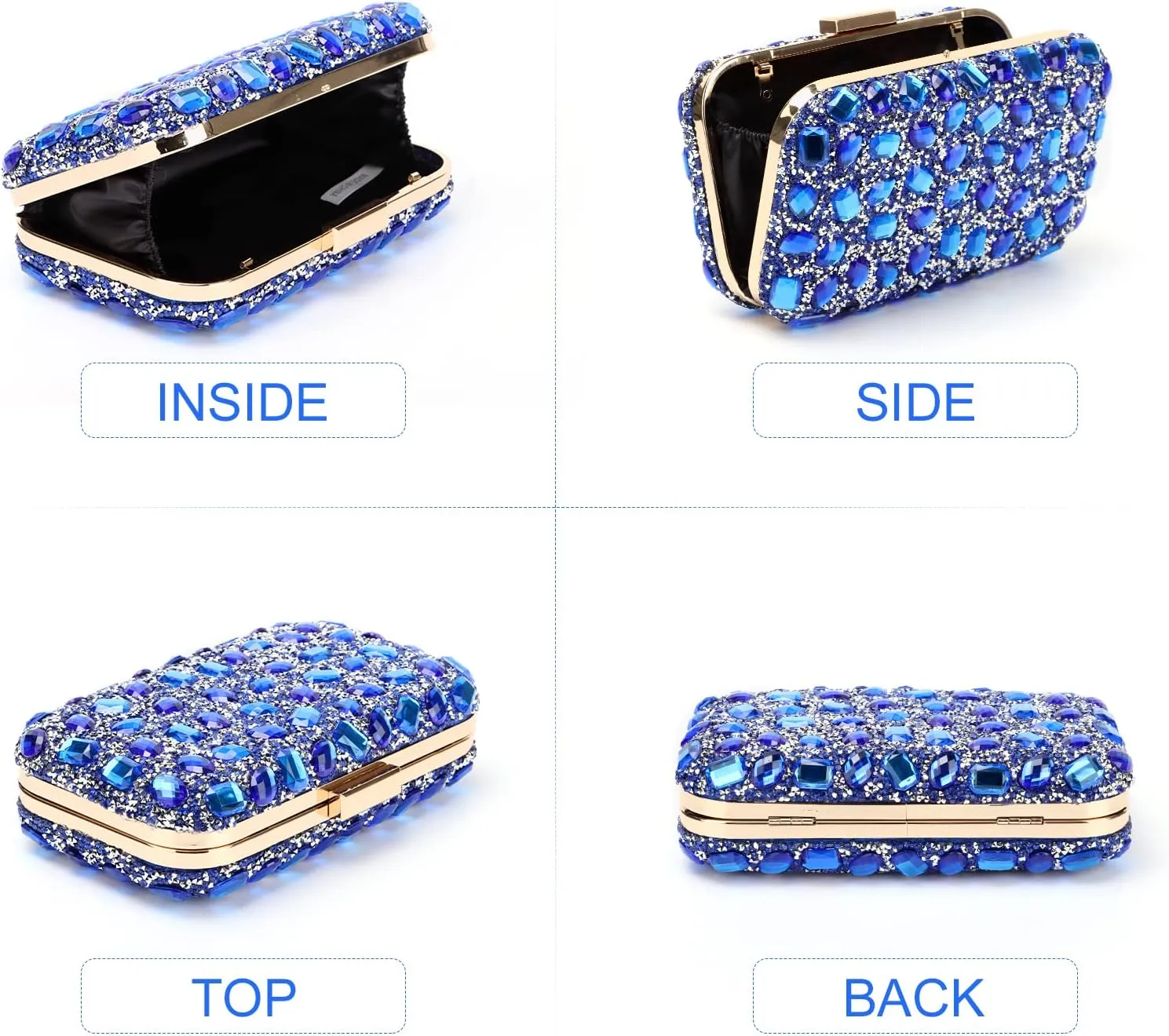 Fecialy Clutch Purses For Women Crystal Evening Bag Gemstone Handbag Formal Rhinestone Purse For Wedding Party