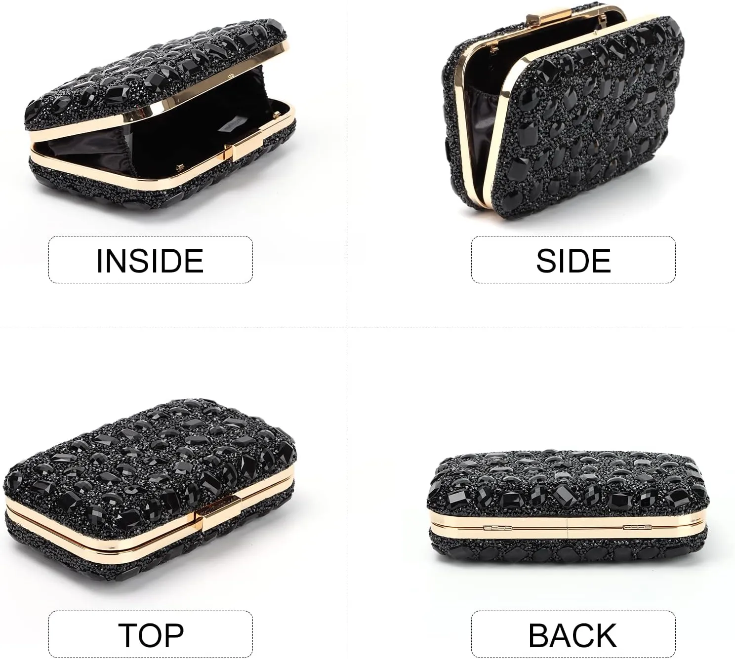 Fecialy Clutch Purses For Women Crystal Evening Bag Gemstone Handbag Formal Rhinestone Purse For Wedding Party