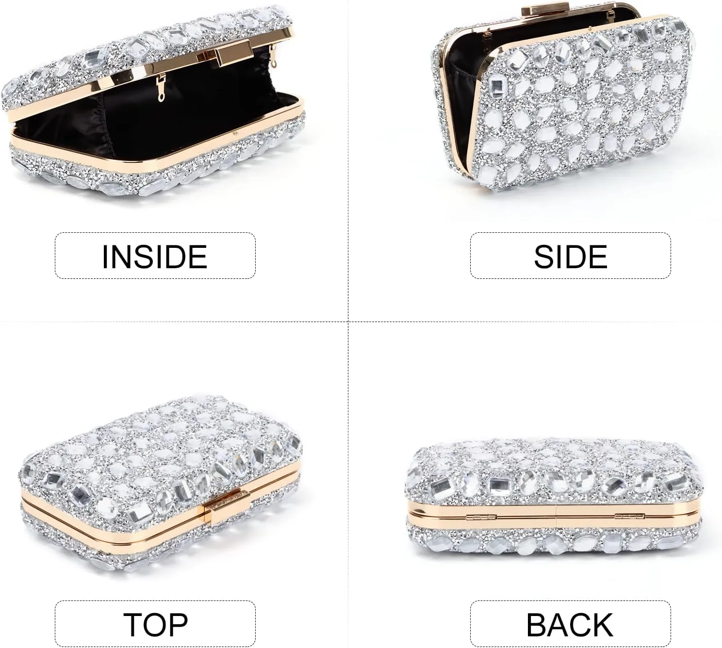 Fecialy Clutch Purses For Women Crystal Evening Bag Gemstone Handbag Formal Rhinestone Purse For Wedding Party