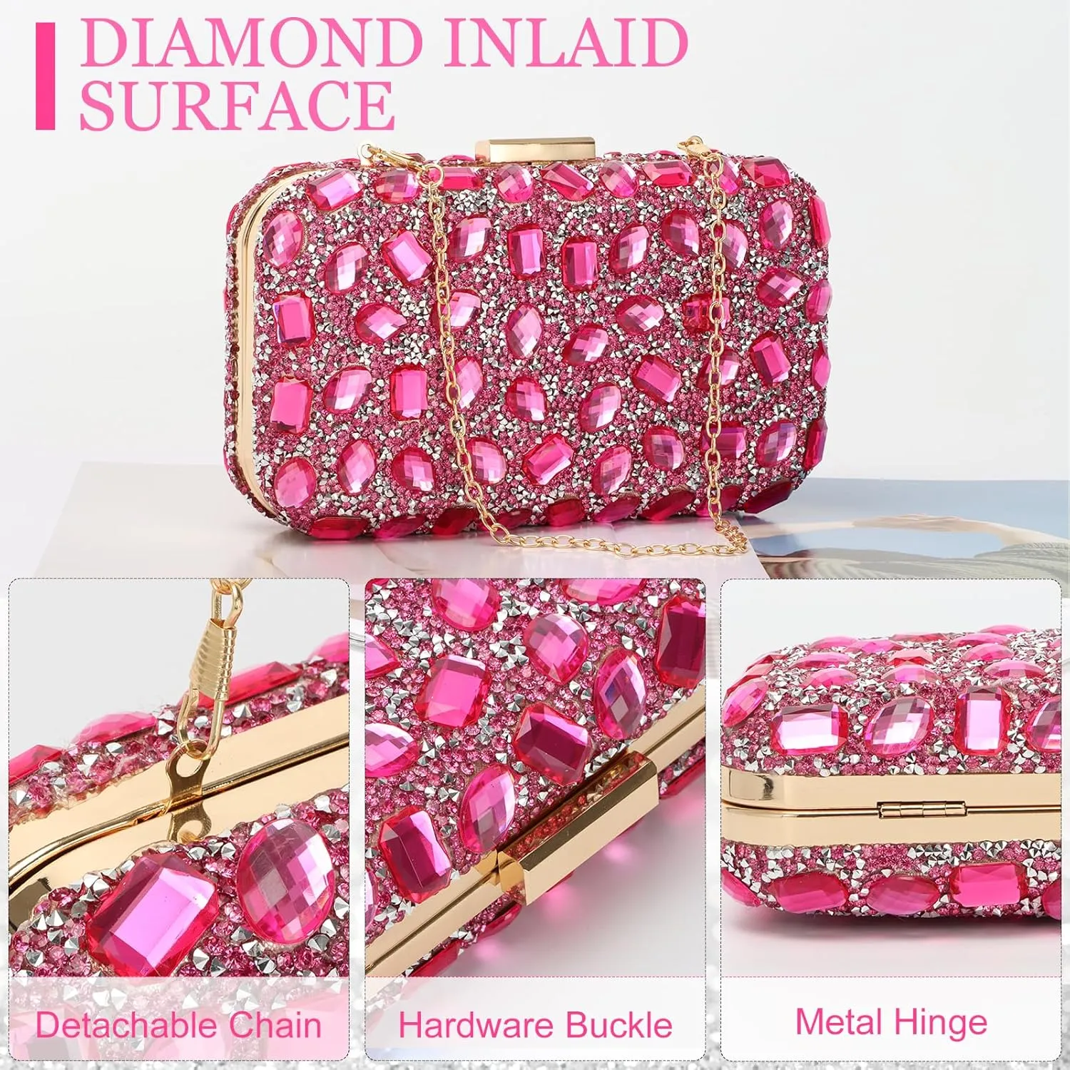 Fecialy Clutch Purses For Women Crystal Evening Bag Gemstone Handbag Formal Rhinestone Purse For Wedding Party