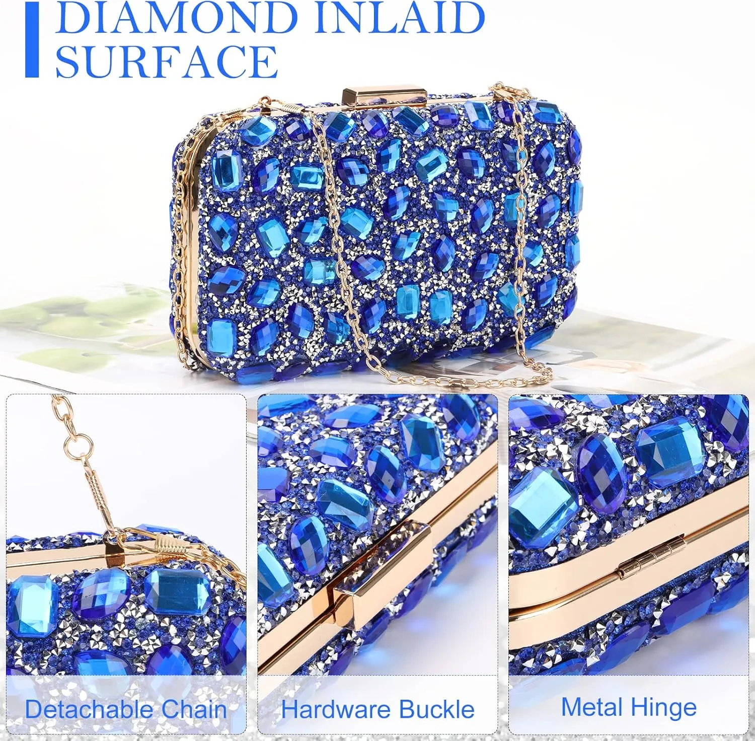 Fecialy Clutch Purses For Women Crystal Evening Bag Gemstone Handbag Formal Rhinestone Purse For Wedding Party