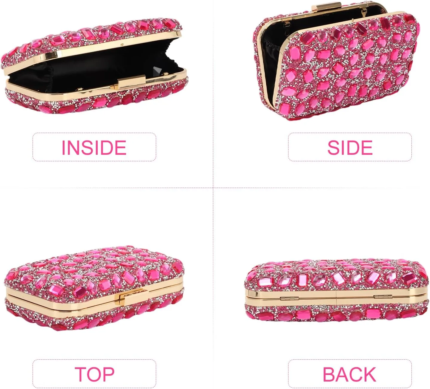 Fecialy Clutch Purses For Women Crystal Evening Bag Gemstone Handbag Formal Rhinestone Purse For Wedding Party