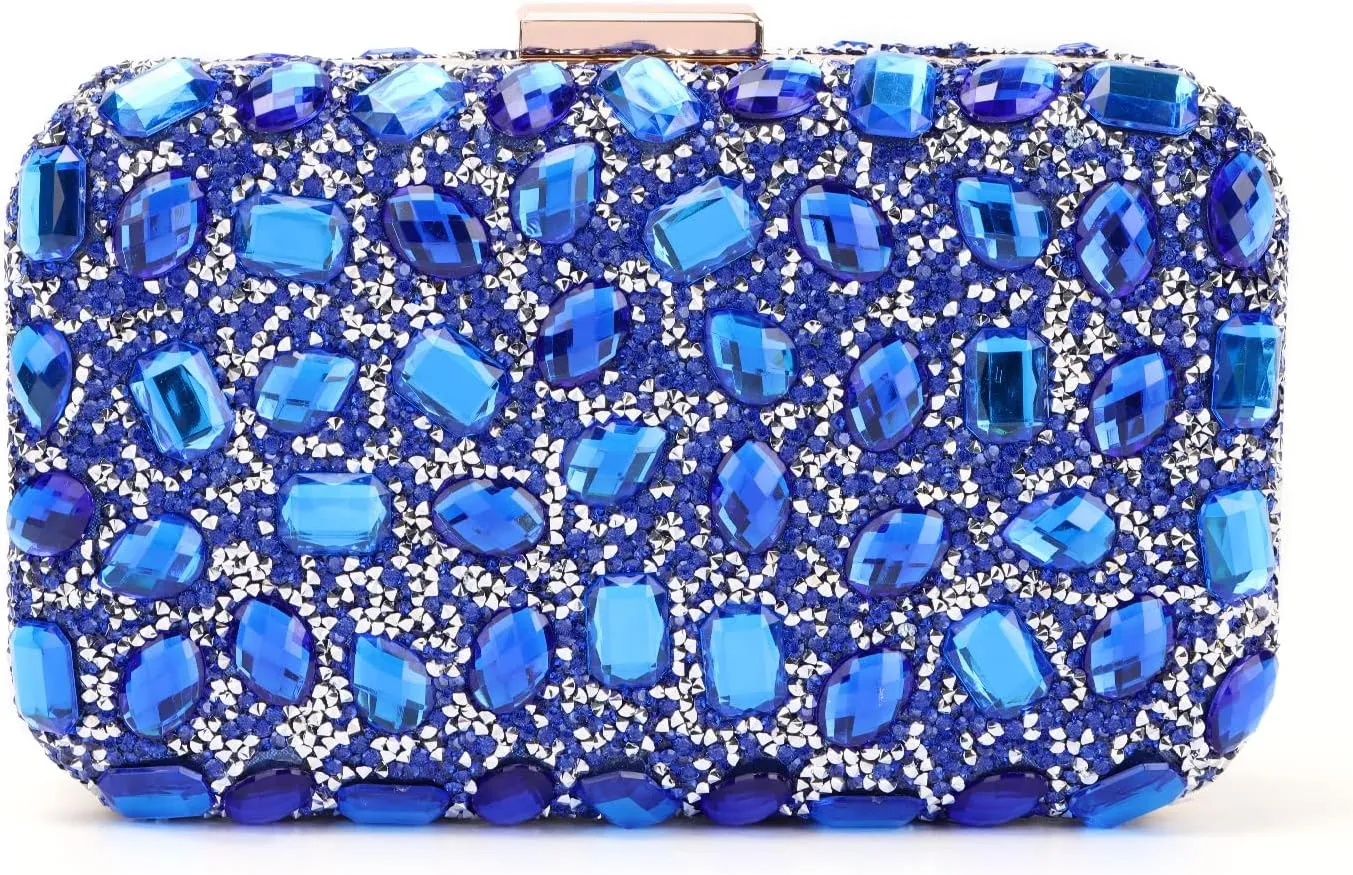 Fecialy Clutch Purses For Women Crystal Evening Bag Gemstone Handbag Formal Rhinestone Purse For Wedding Party