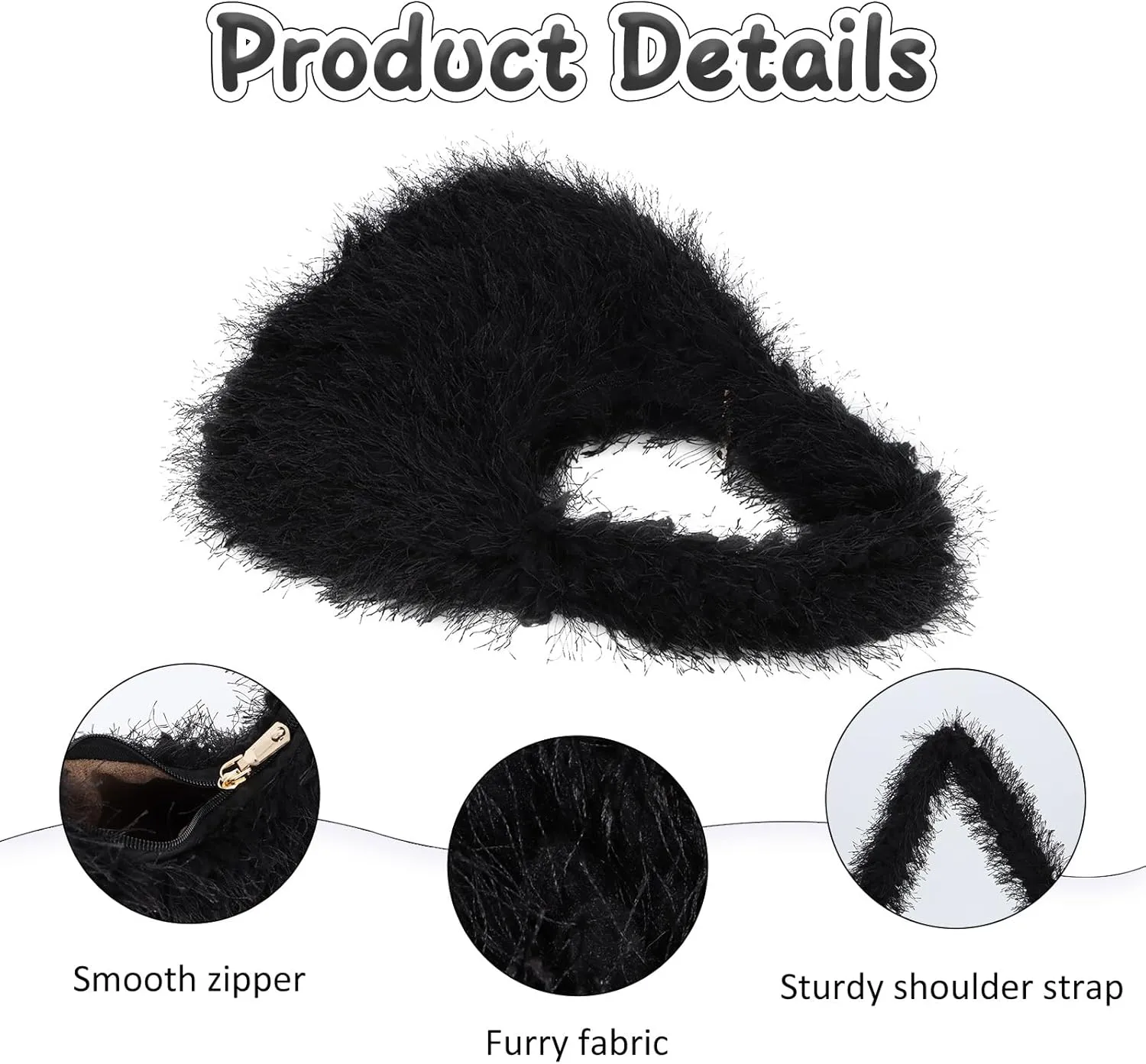 Fecialy Fluffy Purses for Women Cute Fuzzy Tote Handbag Plush Y2K Hobo Shoulder Bag Faux Fur Clutch Bag