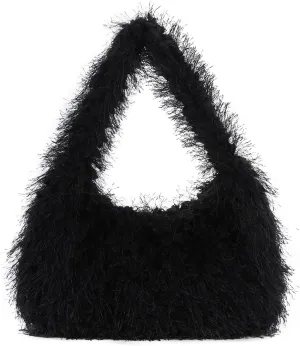 Fecialy Fluffy Purses for Women Cute Fuzzy Tote Handbag Plush Y2K Hobo Shoulder Bag Faux Fur Clutch Bag
