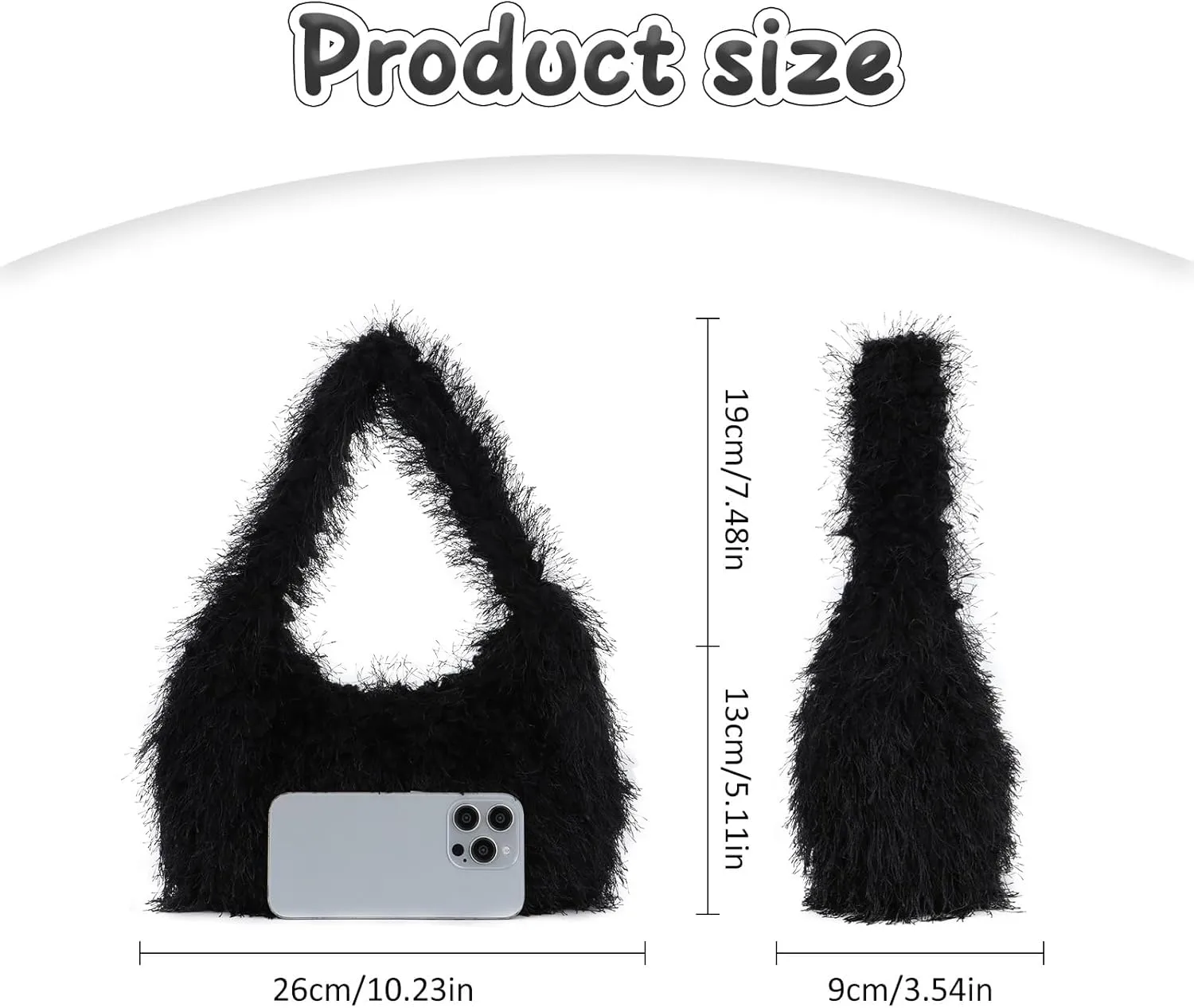 Fecialy Fluffy Purses for Women Cute Fuzzy Tote Handbag Plush Y2K Hobo Shoulder Bag Faux Fur Clutch Bag