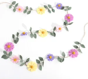Felt Colorful Daisy Banner - Spring Birthday Wedding Party Decorations,Colorful Flowers Green Leaves Chain Garland,Flower Leaf Party Photo Props,Bohemian Daisy Home Room Hanging Garland