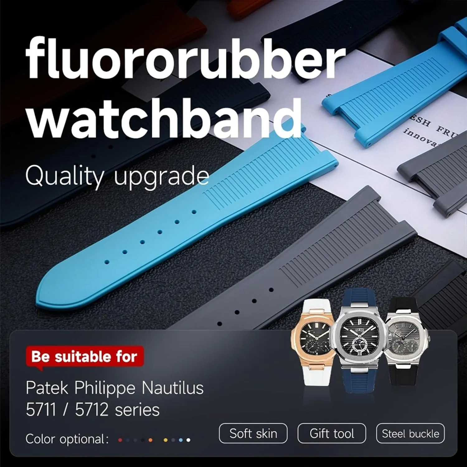 FKM Fluororubber WatchBands Accessories For Patek Philippe Strap For Nautilus Watchband 5711/5712 Original Interface Wristband