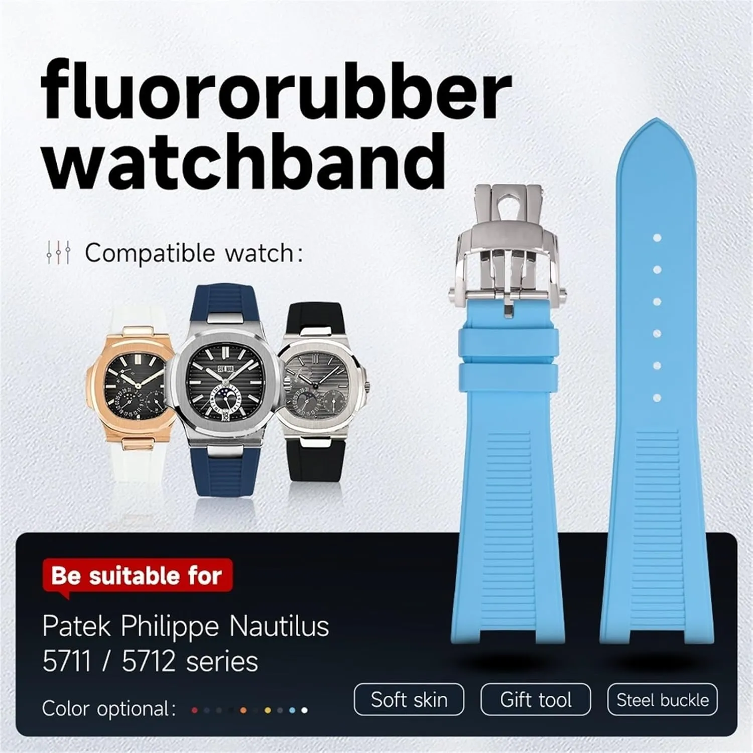 FKM Fluororubber WatchBands Accessories For Patek Philippe Strap For Nautilus Watchband 5711/5712 Original Interface Wristband