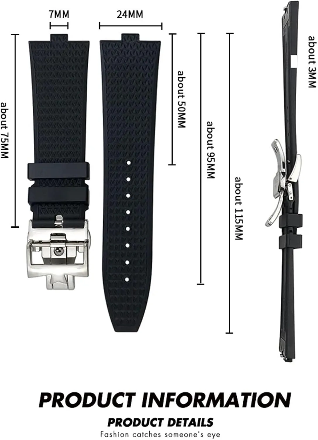 FKM Senior Fluorine Rubber Watchband For vacheron constantin 4500V 5500V 7900 Watch Strap vc Convex Mouth 7mm watch accessories