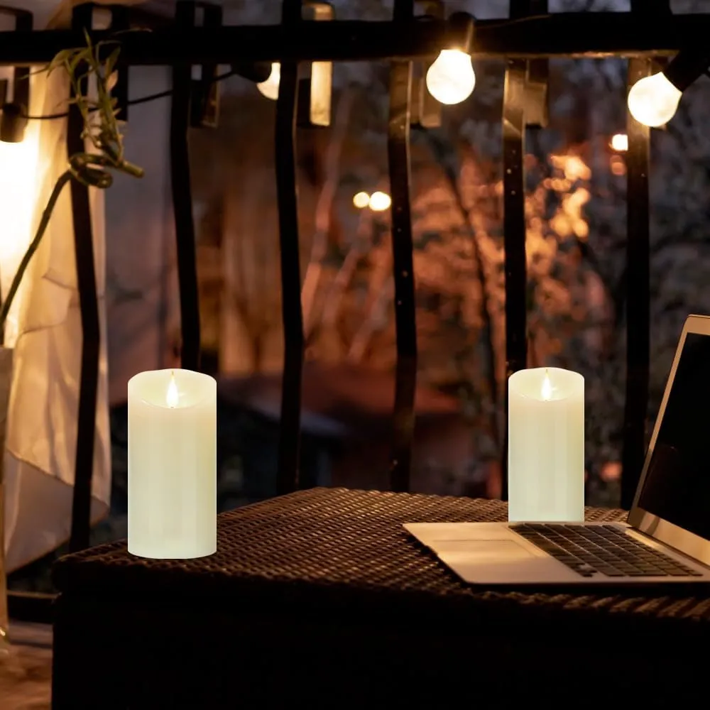 Flameless Battery Operated Flicking Candles:Remote Control Realistic Wax Pillar LED Candle with 10-Key Cycling 24 Hours Timer 2PACK(D3*H6'') for Home Decoration Wedding Birthday Party Ivory