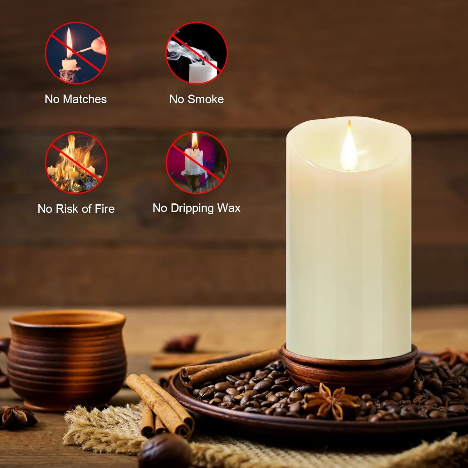 Flameless Battery Operated Flicking Candles:Remote Control Realistic Wax Pillar LED Candle with 10-Key Cycling 24 Hours Timer 2PACK(D3*H6'') for Home Decoration Wedding Birthday Party Ivory