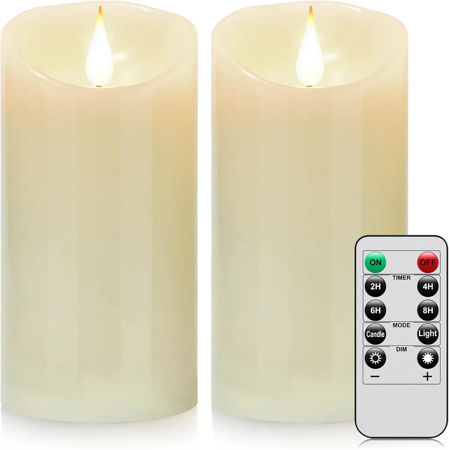 Flameless Battery Operated Flicking Candles:Remote Control Realistic Wax Pillar LED Candle with 10-Key Cycling 24 Hours Timer 2PACK(D3*H6'') for Home Decoration Wedding Birthday Party Ivory