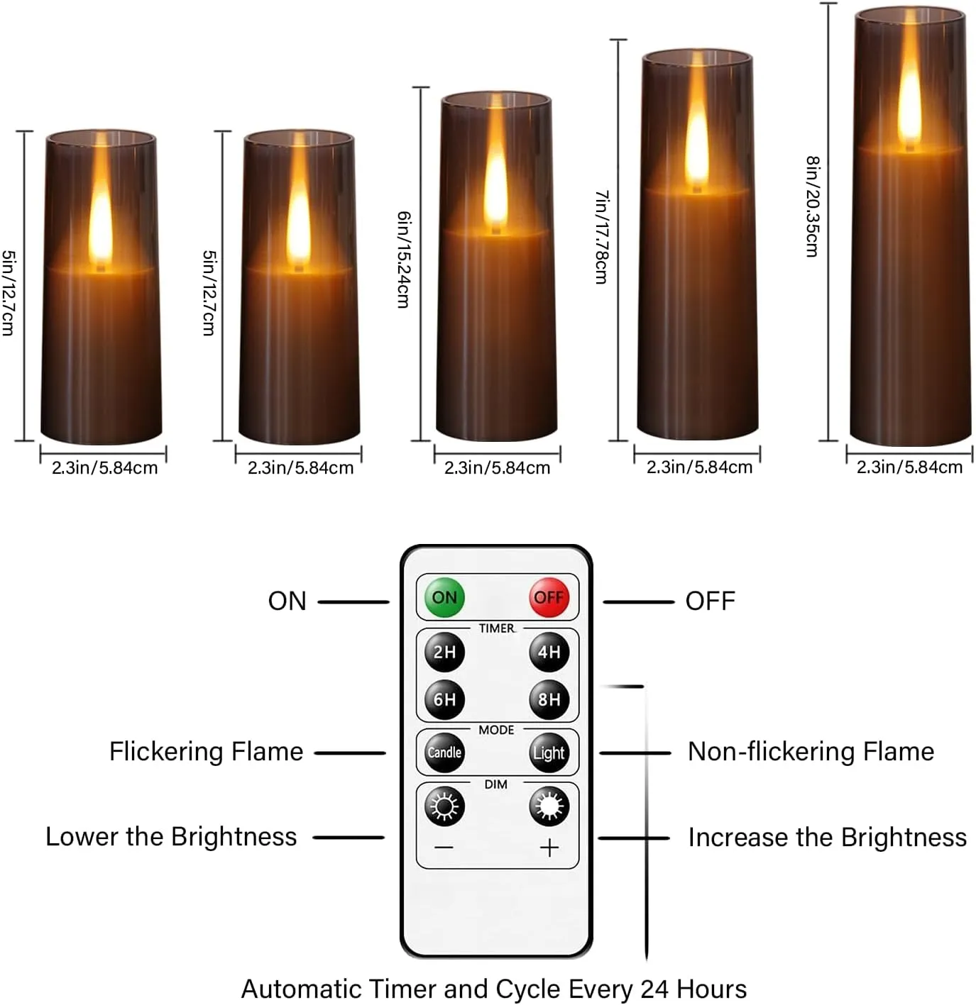 Flameless LED Candles, Upgraded Realistic Flickering Flame Battery Operated Candles with Remote Timer, Acrylic Electric Set of 5 for Romantic Ambiance and Home Decoration（Grey）