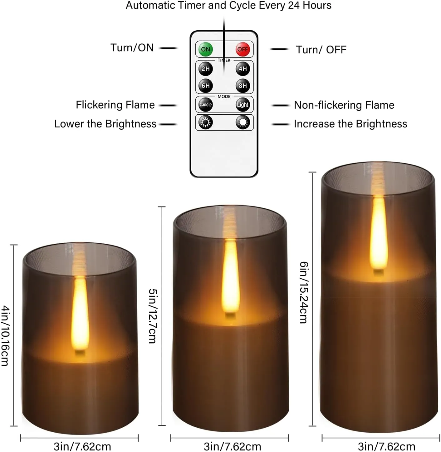 Flameless LED Candles, Upgraded Realistic Flickering Pillar Battery Operated Candles with Remote Timer, Acrylic Electric Set of 3 for Romantic Ambiance and Home Decoration（Grey）