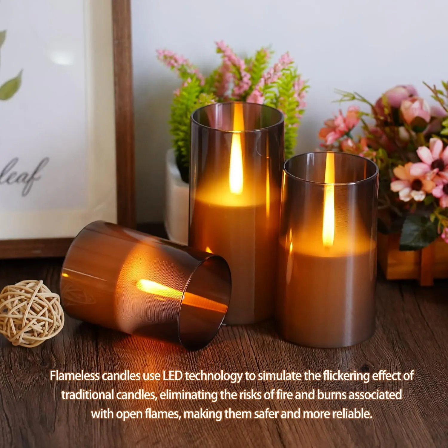 Flameless LED Candles, Upgraded Realistic Flickering Pillar Battery Operated Candles with Remote Timer, Acrylic Electric Set of 3 for Romantic Ambiance and Home Decoration（Grey）
