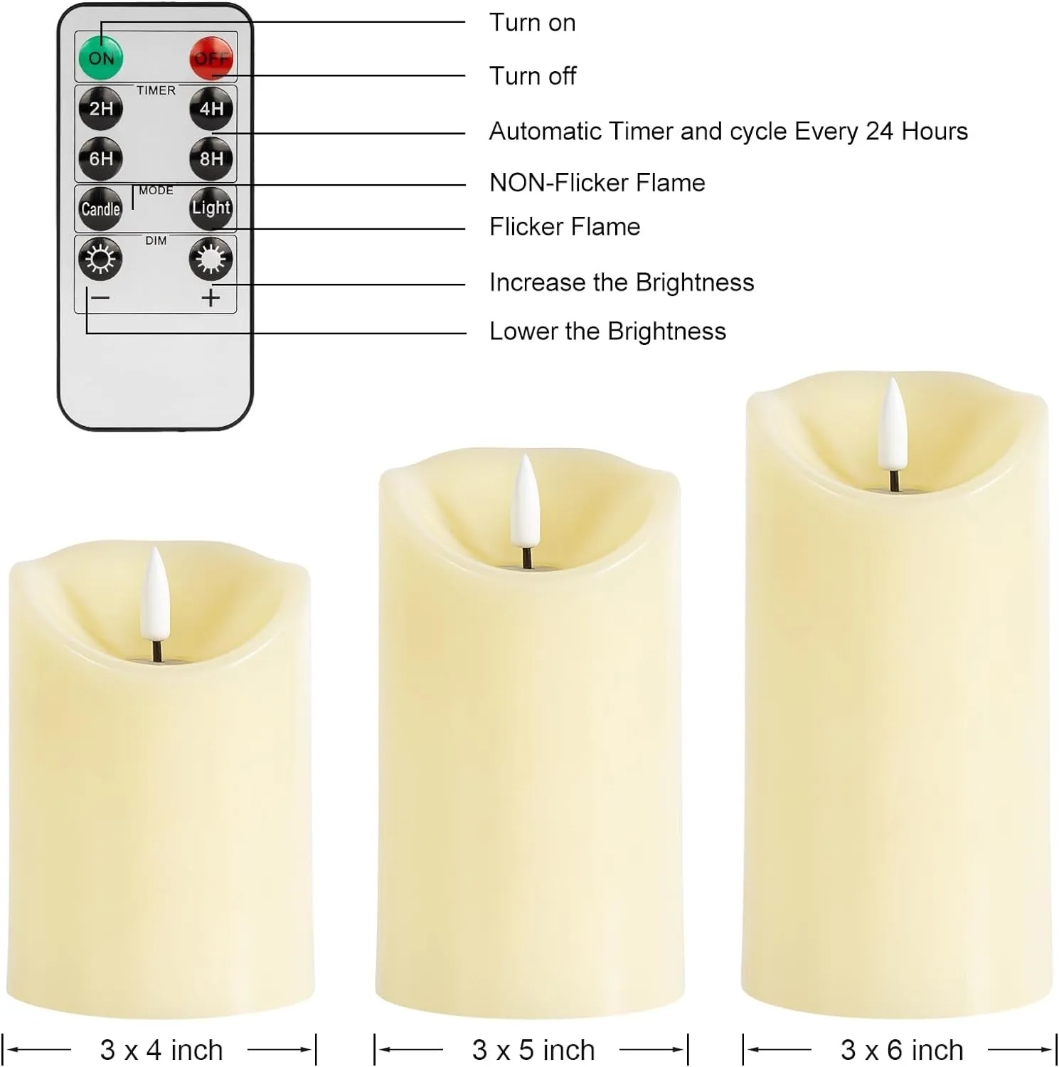 Flickering Flameless Candles with Remote, Battery Operated Candles with Timer, Set of 3 LED Pillar Candles for Wedding, Home Decor (Ivory)