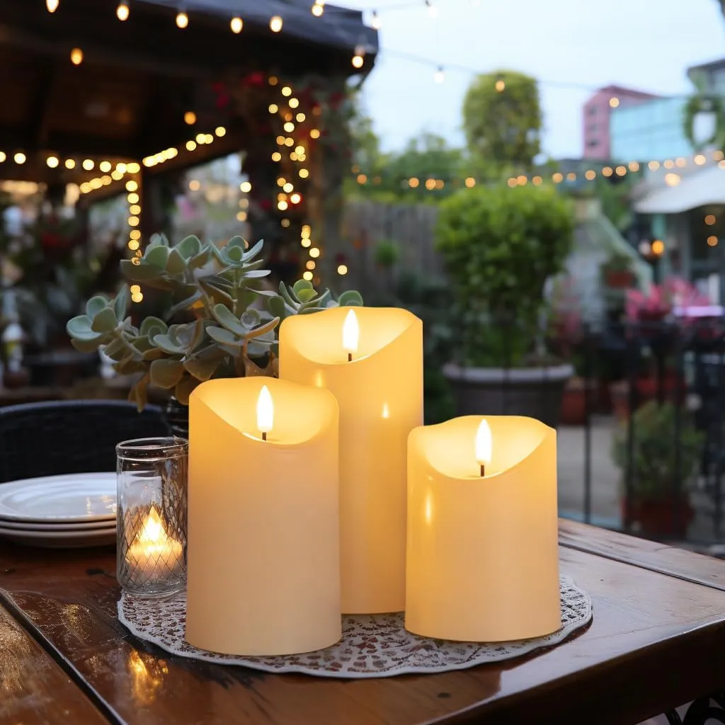 Flickering Flameless Candles with Remote, Battery Operated Candles with Timer, Set of 3 LED Pillar Candles for Wedding, Home Decor (Ivory)