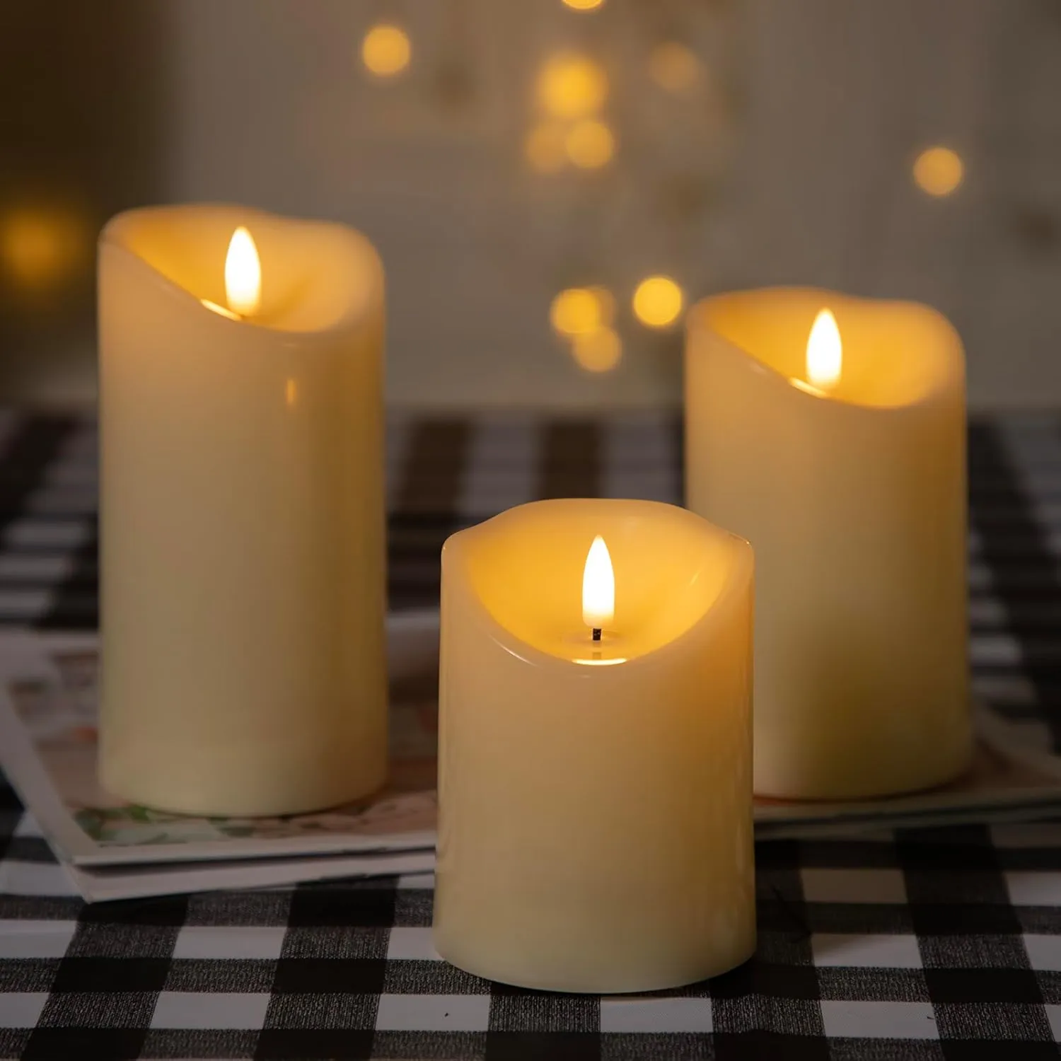 Flickering Flameless Candles with Remote, Battery Operated Candles with Timer, Set of 3 LED Pillar Candles for Wedding, Home Decor (Ivory)