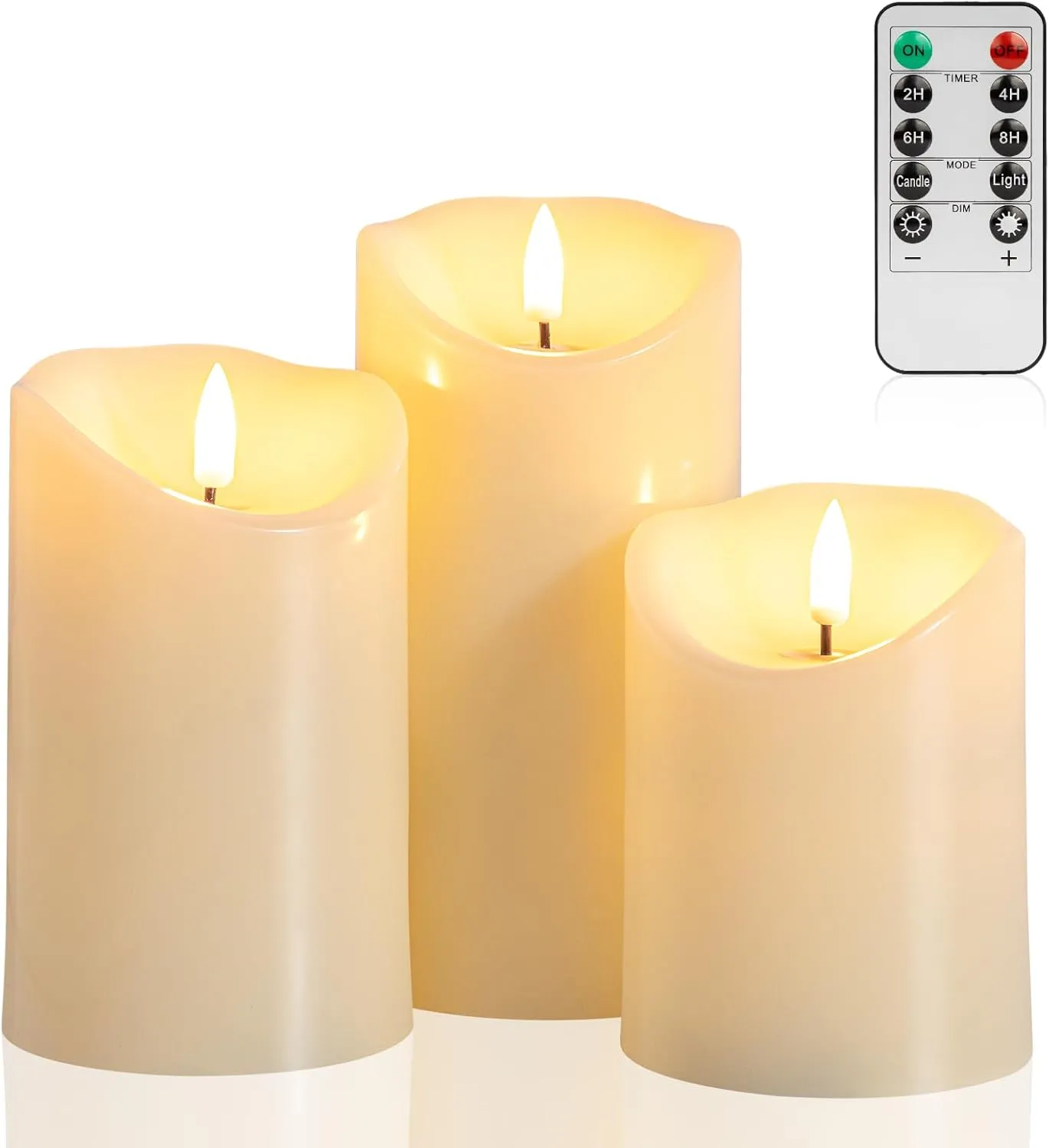 Flickering Flameless Candles with Remote, Battery Operated Candles with Timer, Set of 3 LED Pillar Candles for Wedding, Home Decor (Ivory)
