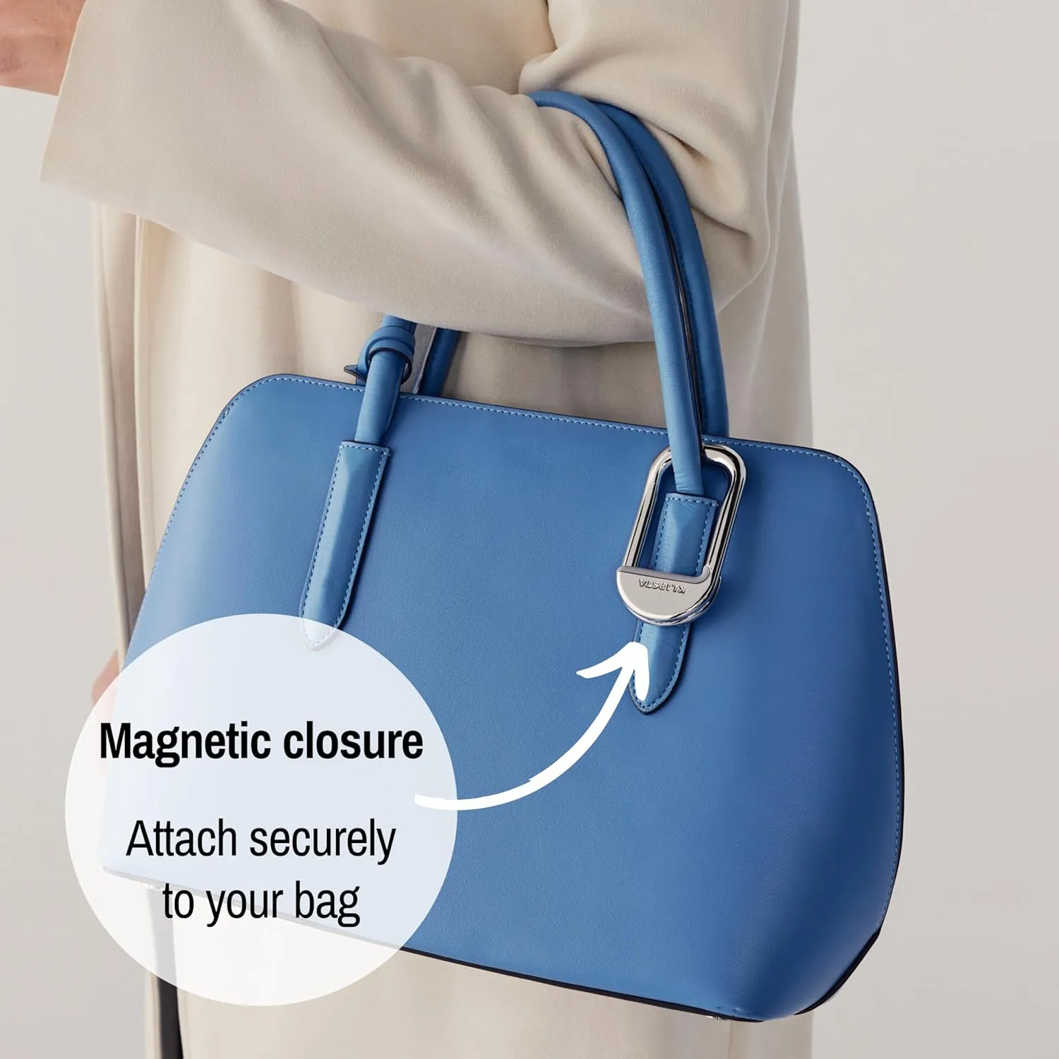 FLIP Bag Hook. Portable Purse Hanger for Table with Magnetic Closure. Holds up to 35 lbs. Gifts for Women (Silver)