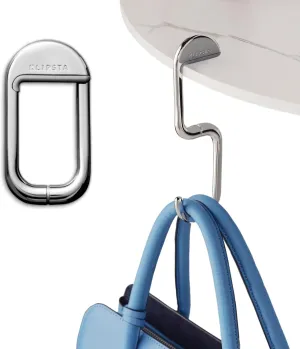 FLIP Bag Hook. Portable Purse Hanger for Table with Magnetic Closure. Holds up to 35 lbs. Gifts for Women (Silver)