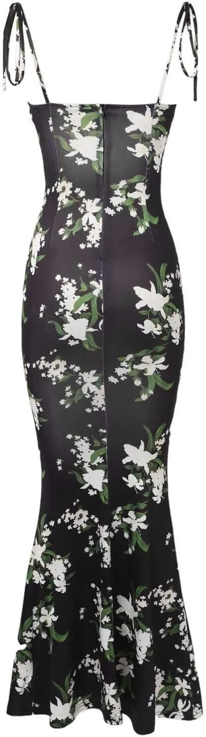Floral Corset Milkmaid Dress Garden Wedding Guest Cocktail Party Elegant Long Slim Sundress for Women Summer 2025