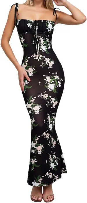 Floral Corset Milkmaid Dress Garden Wedding Guest Cocktail Party Elegant Long Slim Sundress for Women Summer 2025