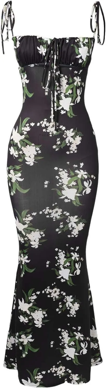 Floral Corset Milkmaid Dress Garden Wedding Guest Cocktail Party Elegant Long Slim Sundress for Women Summer 2025