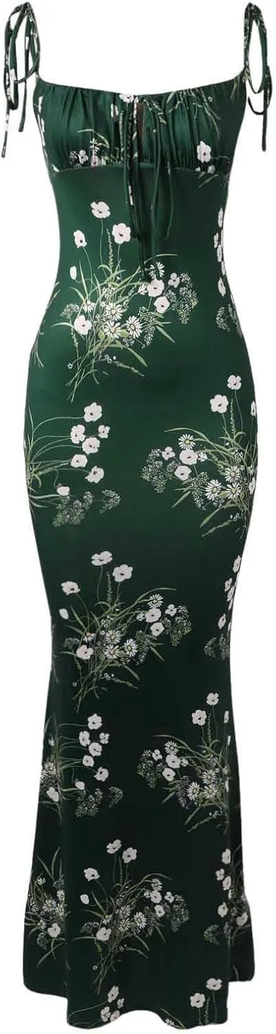 Floral Corset Milkmaid Dress Garden Wedding Guest Cocktail Party Elegant Long Slim Sundress for Women Summer 2025