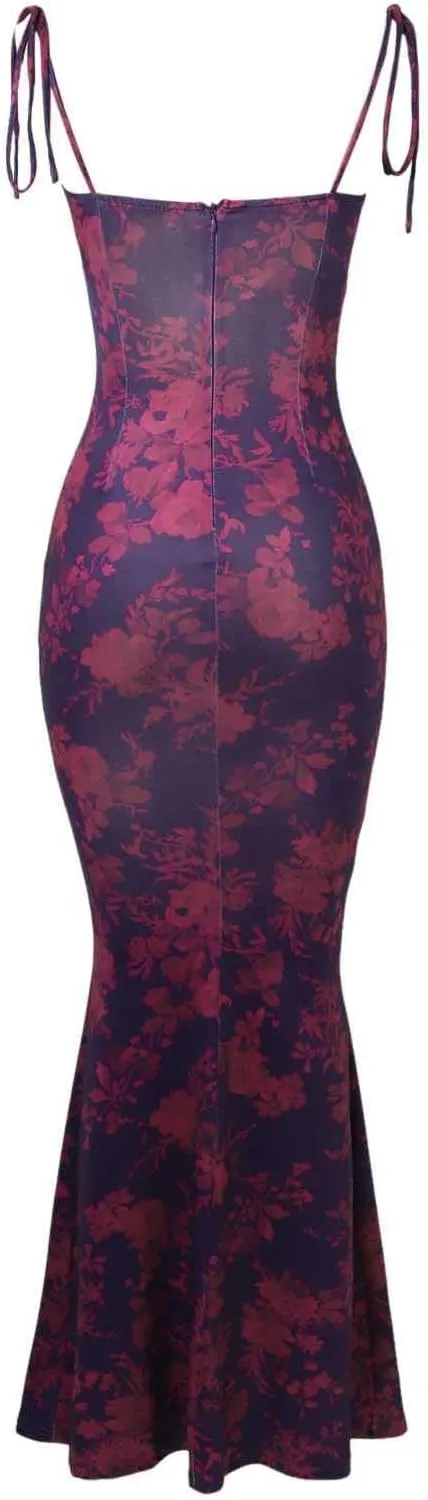Floral Corset Milkmaid Dress Garden Wedding Guest Cocktail Party Elegant Long Slim Sundress for Women Summer 2025