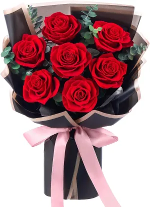 Flower Bouquet 7-Piece Preserved Roses Bouquet Gift for Women Mother Wife Mother Day Wedding Anniversary Birthday (Red Roses)