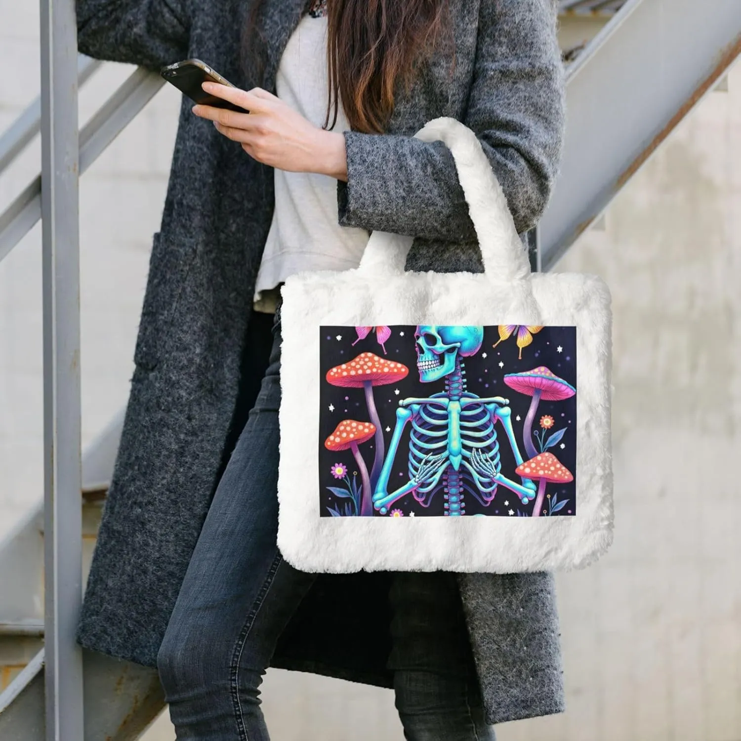 Fluffy Purses for Women Cute Fuzzy Tote Handbag Plush Shoulder Bag Faux Fur Clutch Bag