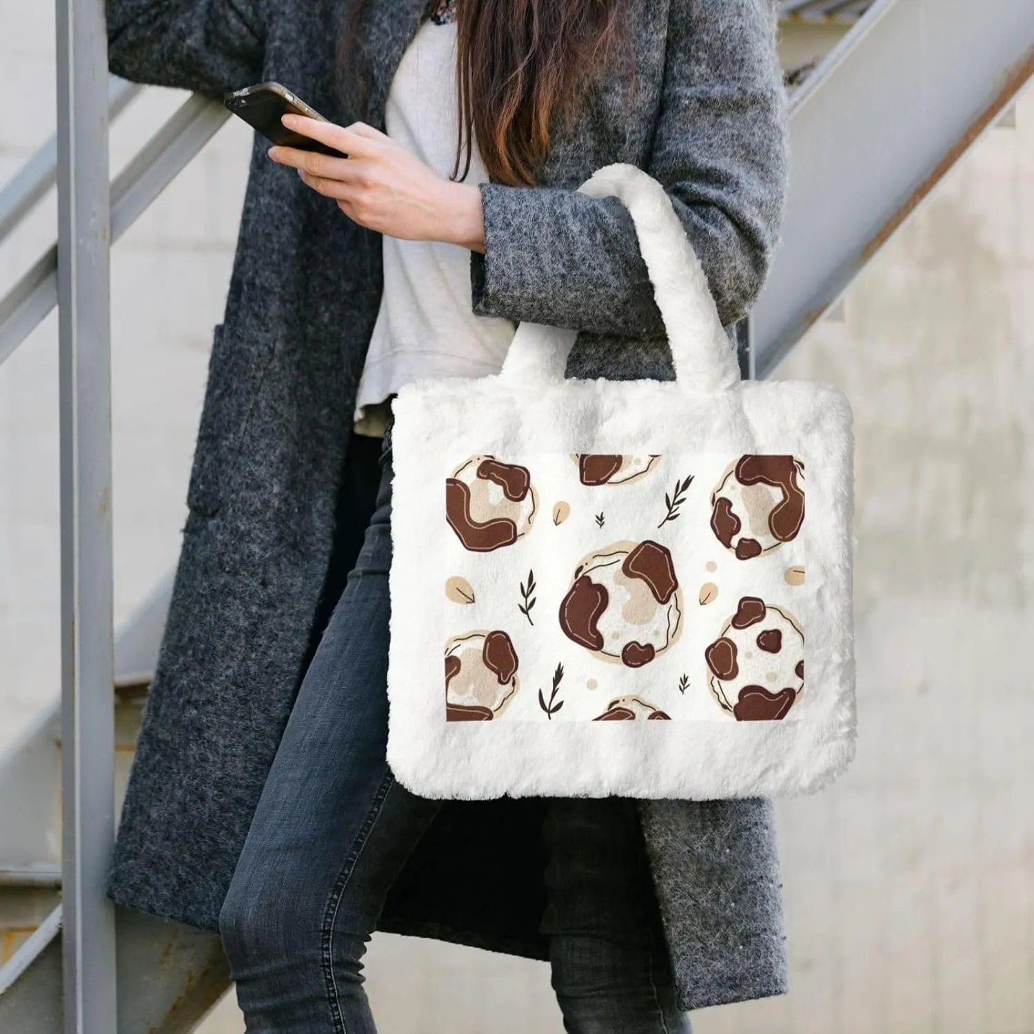 Fluffy Purses for Women Cute Fuzzy Tote Handbag Plush Shoulder Bag Faux Fur Clutch Bag