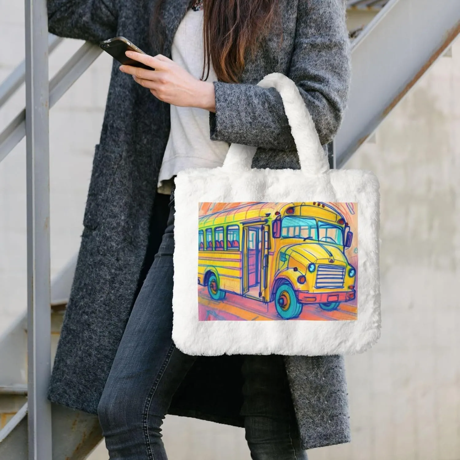 Fluffy Tote Bag for Women Plush Shoulder Purses Ladies Faux Fur Bag Top Handle Satchel Handbag Fall Winter