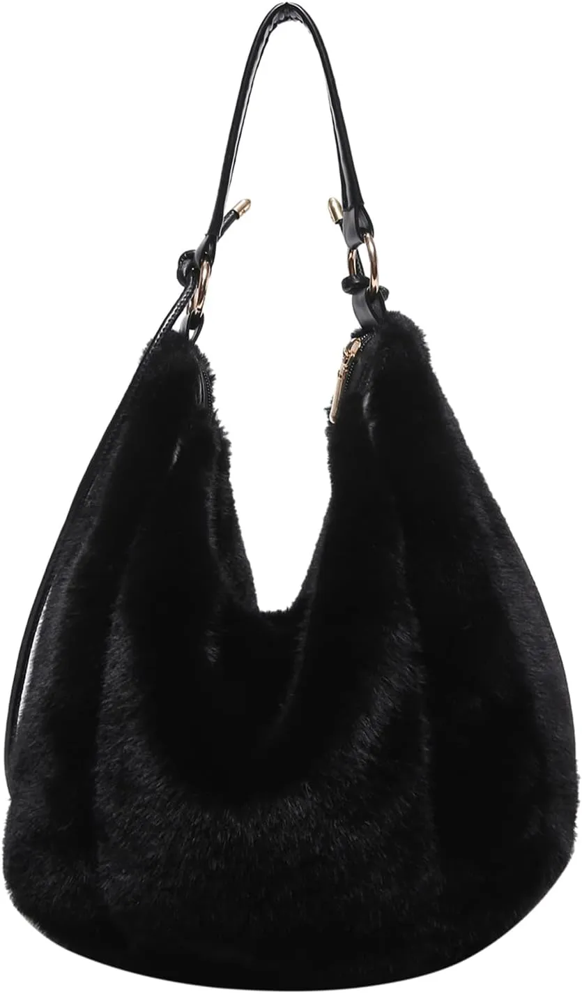 Fluffy Tote Bag, Winter Fuzzy Purses for Women Faux Fur Bag Soft Furry Shoulder Bag Crossbody Handbag Plush Tote Bag