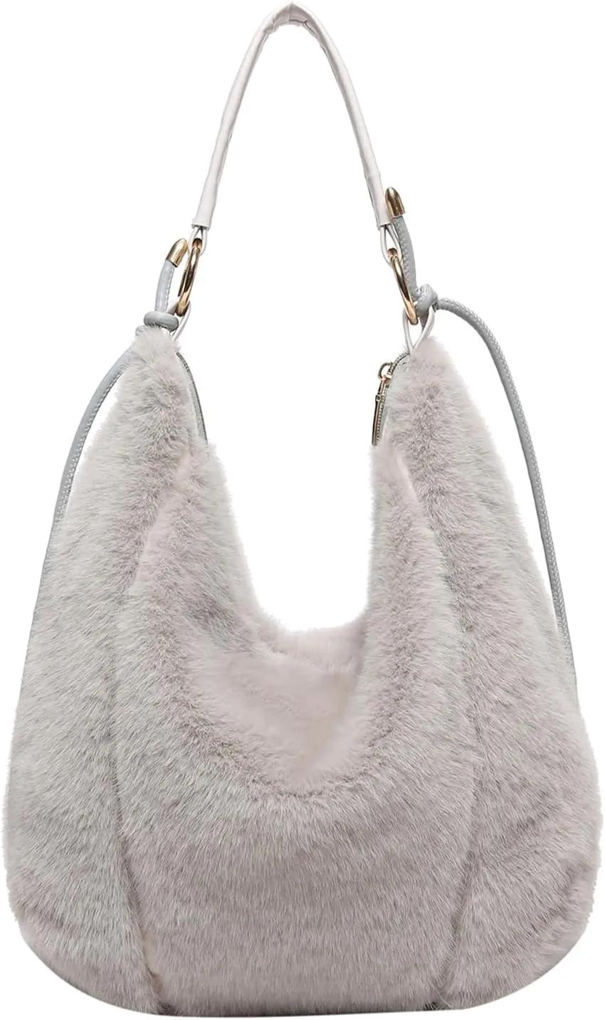Fluffy Tote Bag, Winter Fuzzy Purses for Women Faux Fur Bag Soft Furry Shoulder Bag Crossbody Handbag Plush Tote Bag