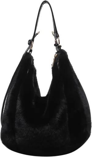 Fluffy Tote Bag, Winter Fuzzy Purses for Women Faux Fur Bag Soft Furry Shoulder Bag Crossbody Handbag Plush Tote Bag