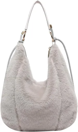 Fluffy Tote Bag, Winter Fuzzy Purses for Women Faux Fur Bag Soft Furry Shoulder Bag Crossbody Handbag Plush Tote Bag