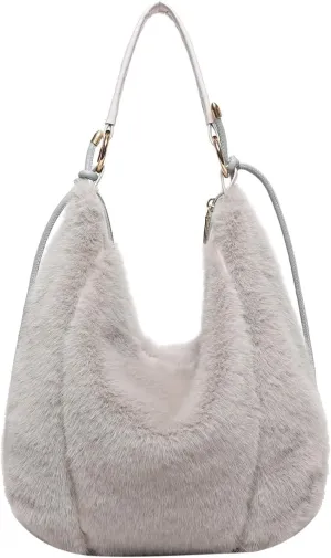 Fluffy Tote Bag, Winter Fuzzy Purses for Women Faux Fur Bag Soft Furry Shoulder Bag