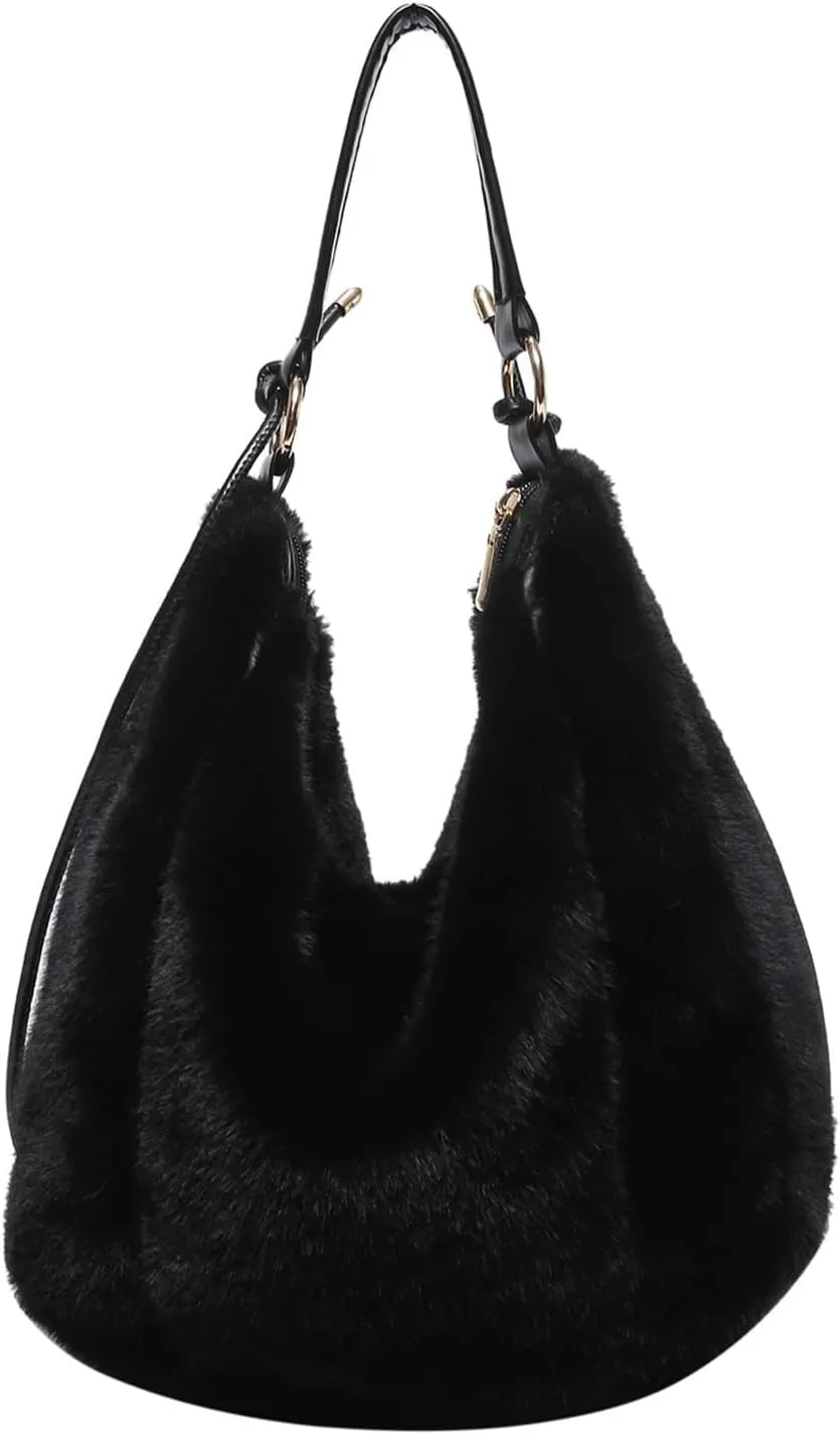 Fluffy Tote Bag, Winter Fuzzy Purses for Women Faux Fur Bag Soft Furry Shoulder Bag