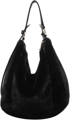 Fluffy Tote Bag, Winter Fuzzy Purses for Women Faux Fur Bag Soft Furry Shoulder Bag
