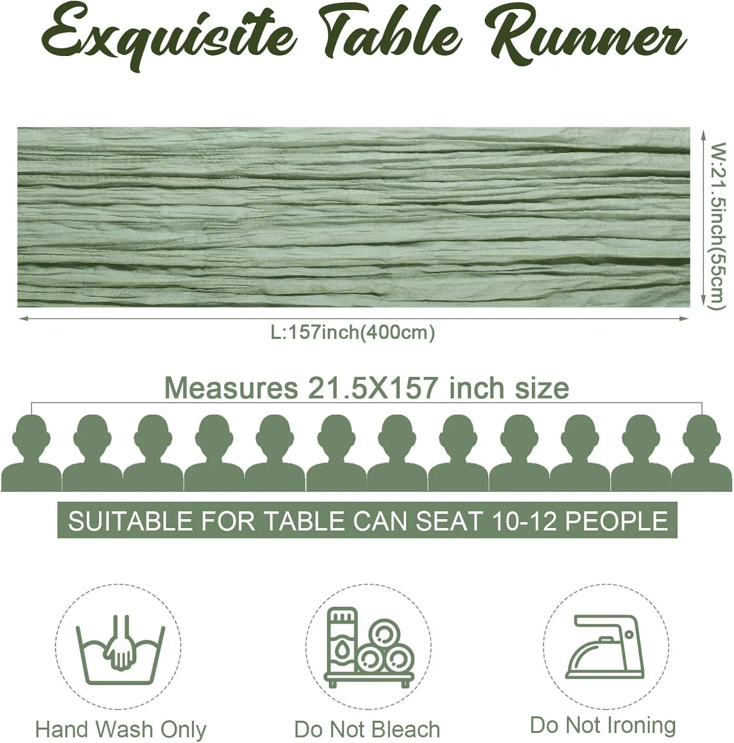 Foaincore 12 Pack Spring Easter Cheesecloth Table Runner 13Ft Boho Gauze Table Runner Rustic 157" Long Cheese Cloth Romantic for Wedding Bridal Baby Shower Arbor Decor(Dusty Green)