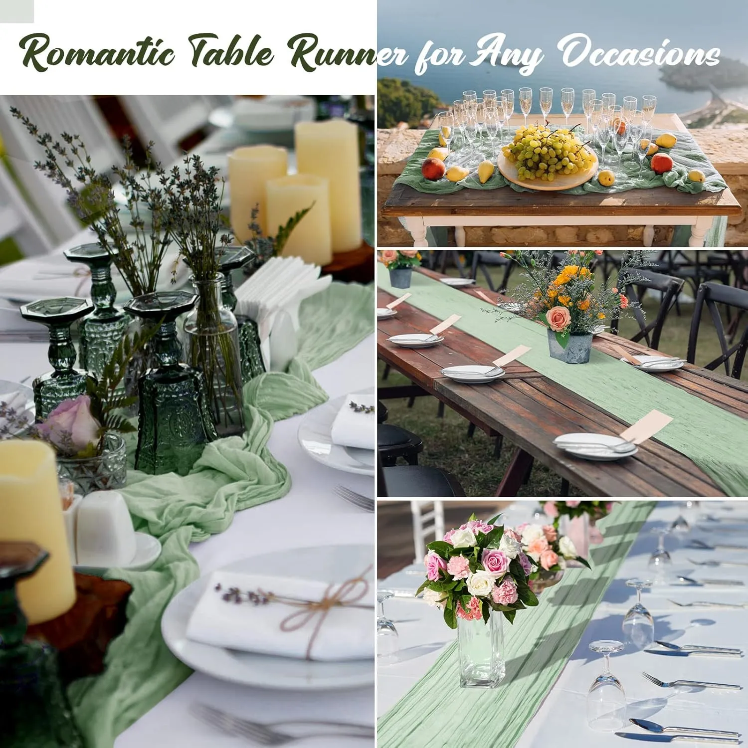 Foaincore 12 Pack Spring Easter Cheesecloth Table Runner 13Ft Boho Gauze Table Runner Rustic 157" Long Cheese Cloth Romantic for Wedding Bridal Baby Shower Arbor Decor(Dusty Green)