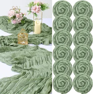 Foaincore 12 Pack Spring Easter Cheesecloth Table Runner 13Ft Boho Gauze Table Runner Rustic 157" Long Cheese Cloth Romantic for Wedding Bridal Baby Shower Arbor Decor(Dusty Green)