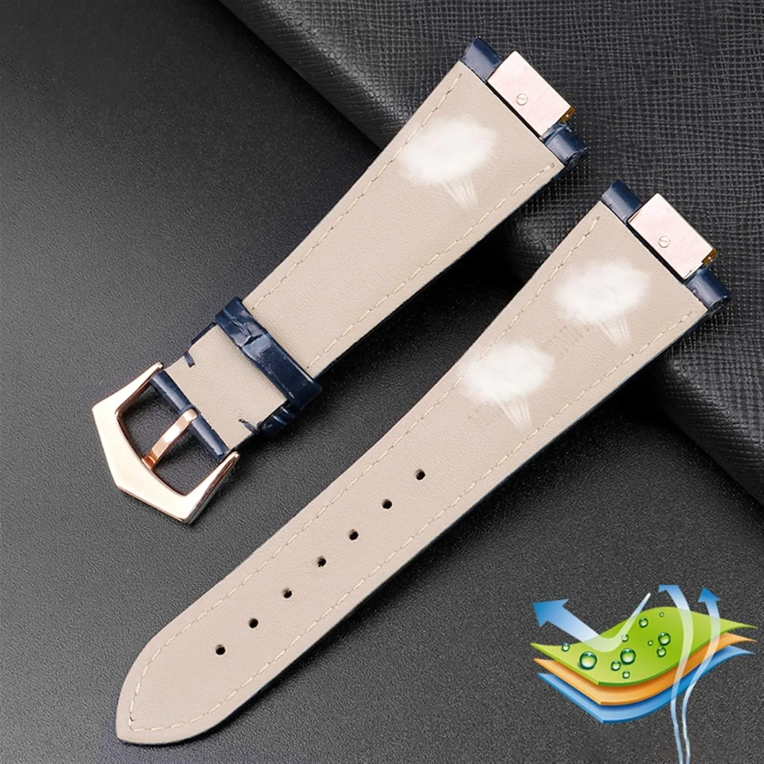 For Patek Philippe Nautilus 7118 5712 Genuine Leather Steel Connector 5711 5712G Watchband Notch 25x13mm Watch Bracelet Strap